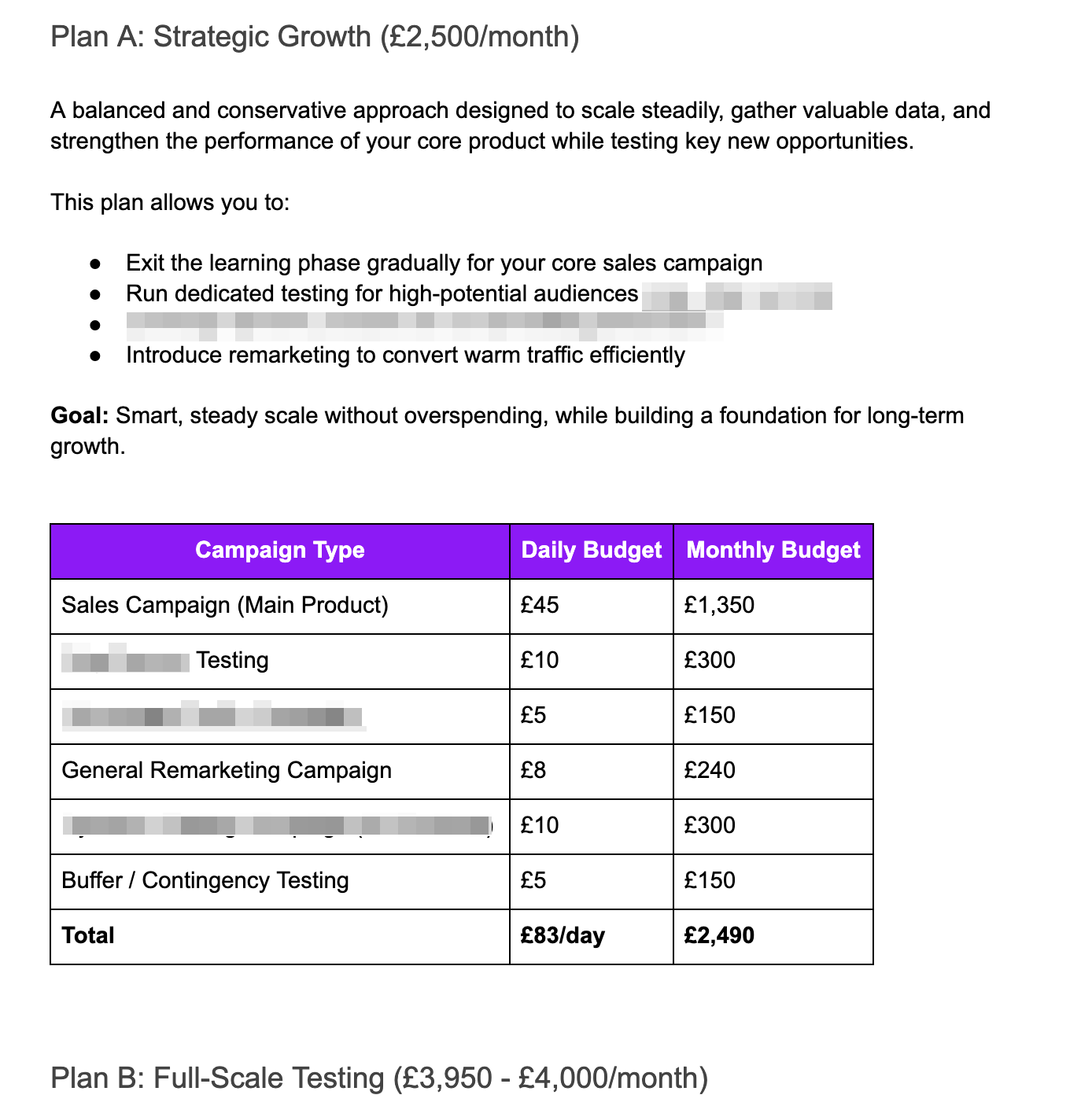 Strategic Growth Plan Budget Breakdown