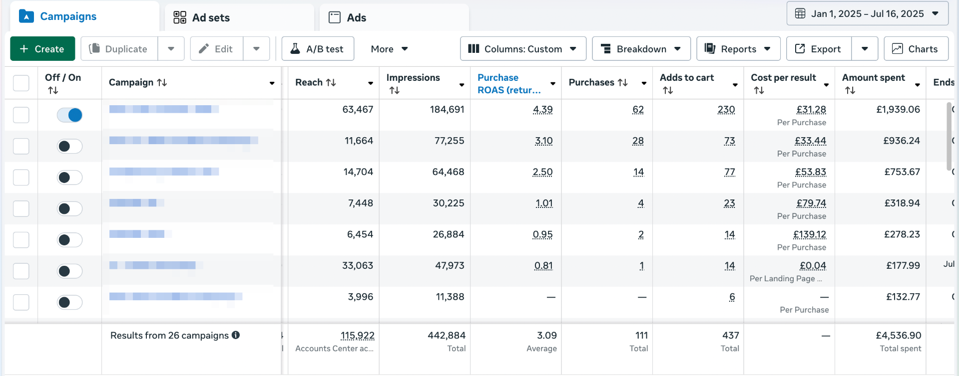 Campaign Results Before Optimization - ROAS 3.09